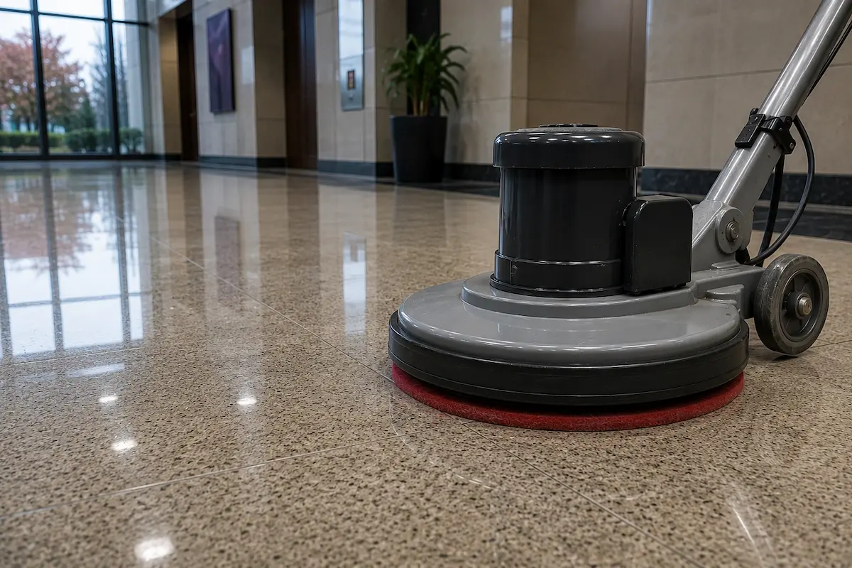 Professional hard floor maintenance in a commercial facility